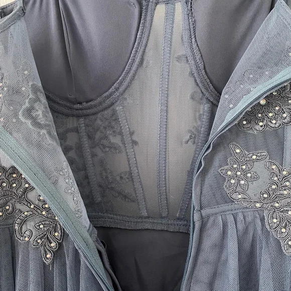 Windsor Blue Mesh Corset Prom Dress - Picture 11 of 12